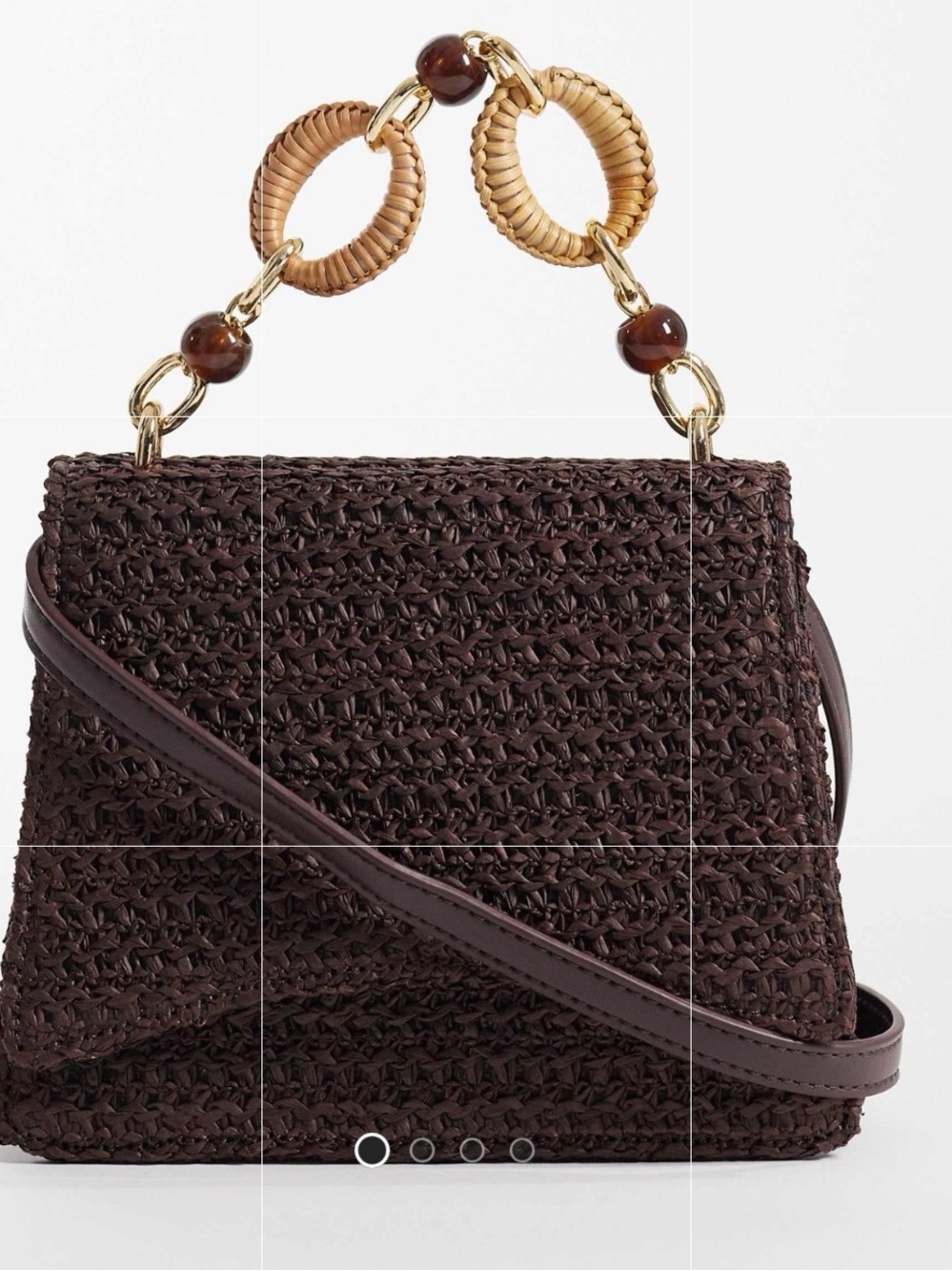 Chocolate Brown Woven Crossbody with Resin Top Handle Gold Hardware - Picture 4 of 14